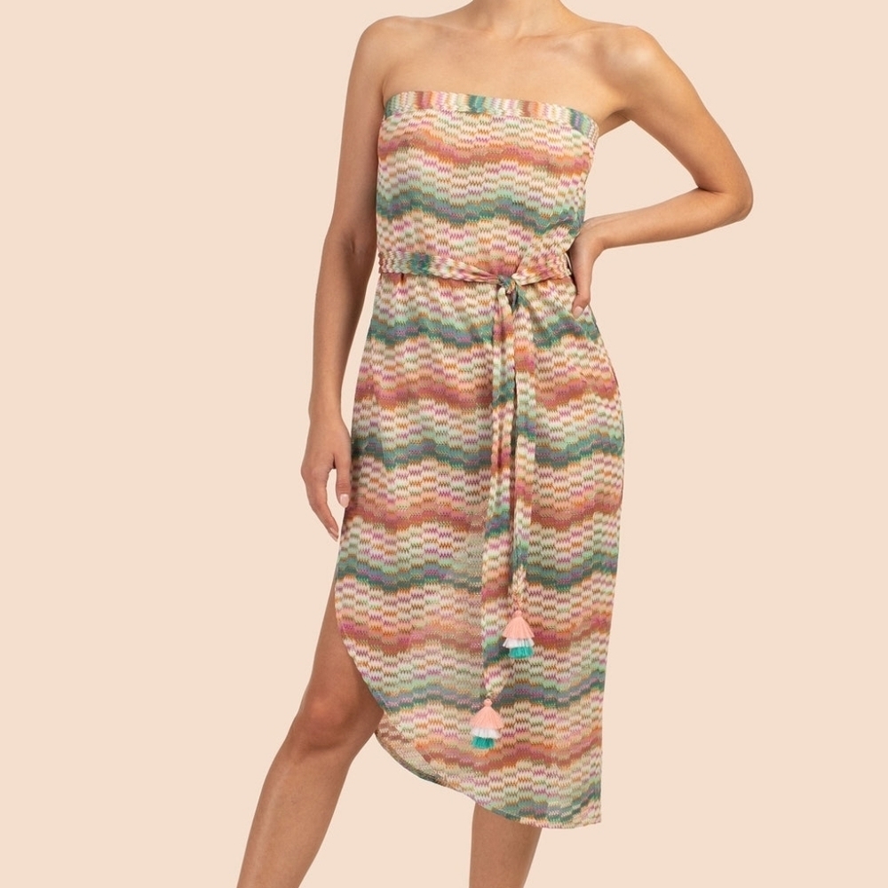 Trina Turk Mirage Crochet Bandeau Midi Cover-up Strapless Dress